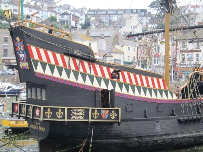 Francis Drake's Golden Hind moored at Brixham harbour on the south Devon coast