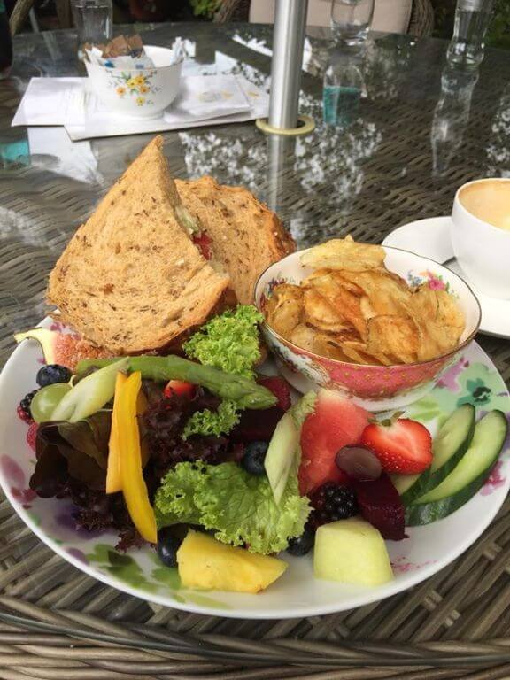 Primrose Sandwich with fruit filled side salad